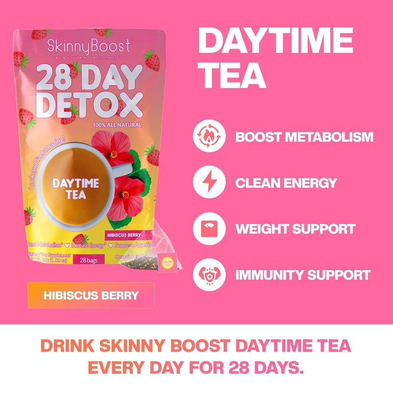 SkinnyBoost 28-Day Detox Hibiscus Berry Tea - All-Natural, Vegan