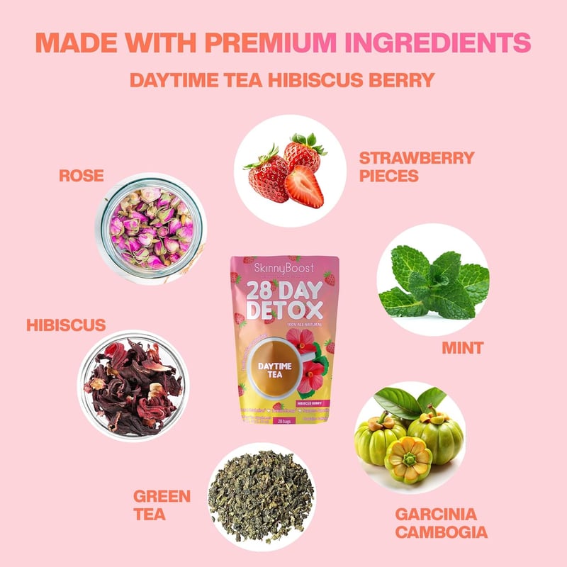 SkinnyBoost 28-Day Detox Hibiscus Berry Tea - All-Natural, Vegan