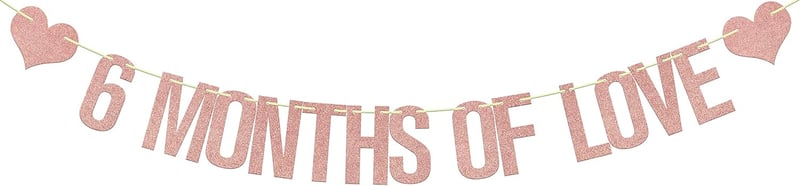 Happy 6-Month Anniversary Banner, Rose Gold Glitter Decor