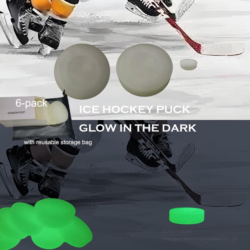 Glow-in-the-Dark Ice Hockey Pucks for Youth & Adults - 6-Pack