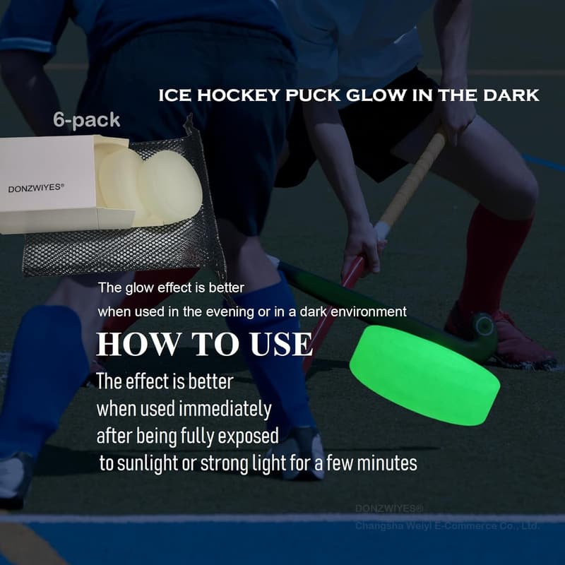 Glow-in-the-Dark Ice Hockey Pucks for Youth & Adults - 6-Pack