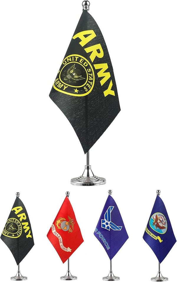 US Army Gold Crest Mini Table Flag with Stand for Events