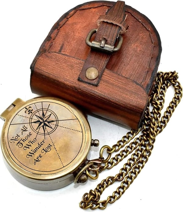 Personalized Brass Compass with Leather Case - Graduation Gift