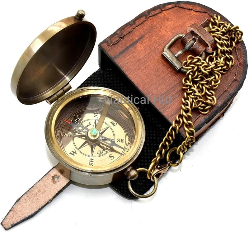 Personalized Brass Compass with Leather Case - Graduation Gift