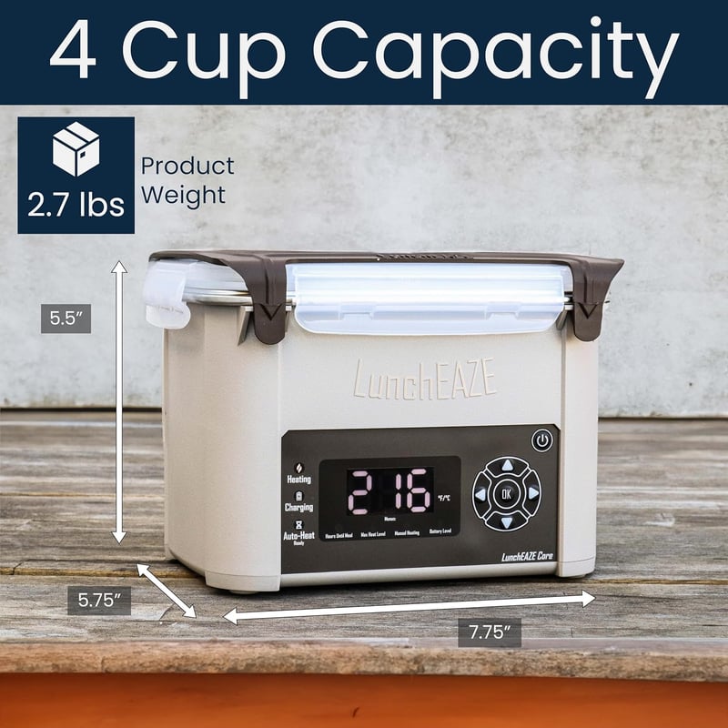 Cordless Heated Lunchbox with 4-Cup Capacity and Battery Power