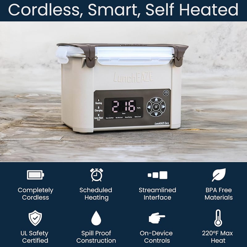 Cordless Heated Lunchbox with 4-Cup Capacity and Battery Power