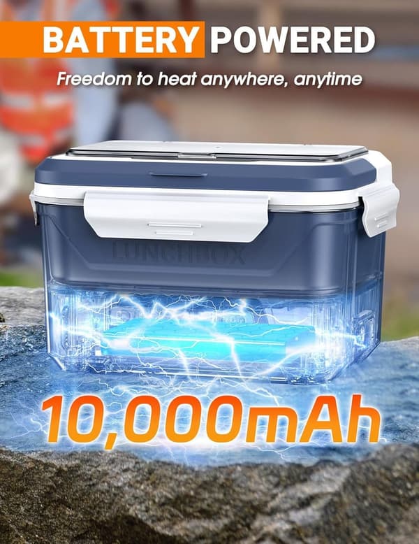 Portable Electric Heated Lunch Box for Men, 1.3L Capacity