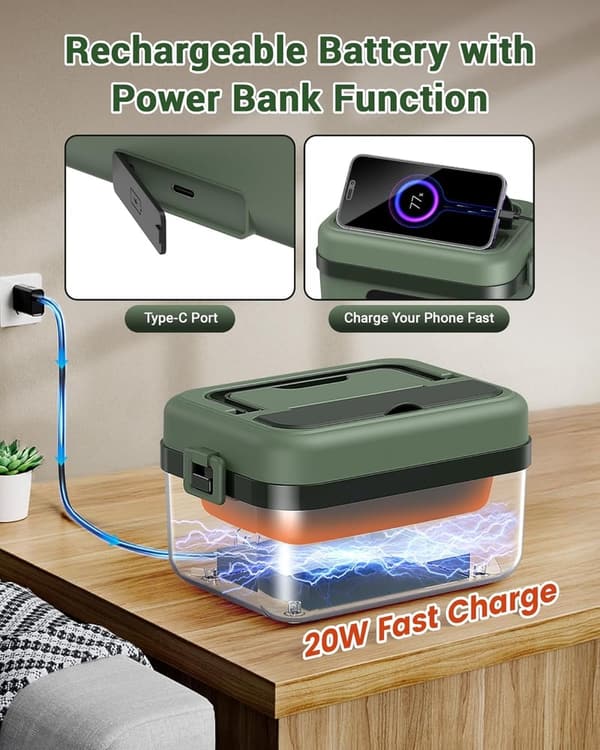 Portable Self-Heating Lunch Box with Timer – 34oz for Office/Outdoor