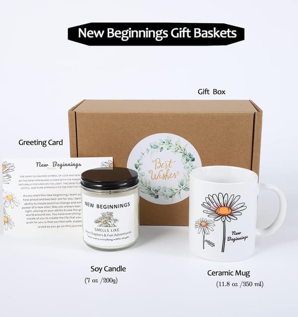 New Beginnings Gift Basket for Women: Daisy Mug & Candle Set