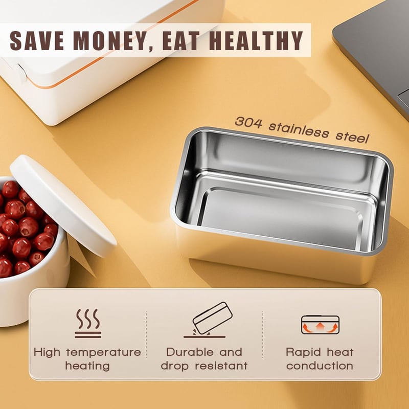 Portable Electric Lunch Box, 1L - Rechargeable Food Warmer