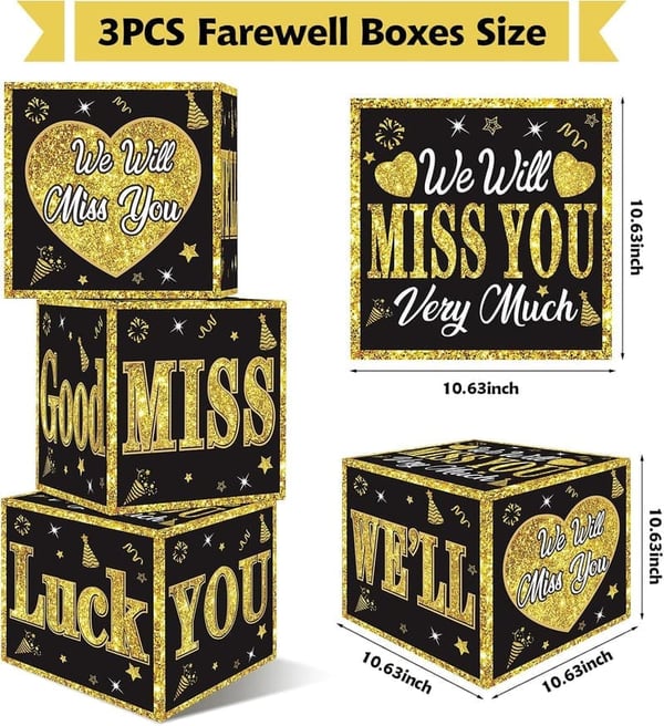 Going Away Party Supplies - Black Gold Decoration Boxes for All