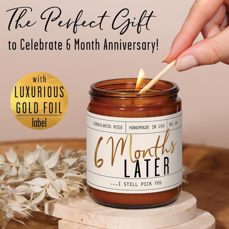 6-Month Anniversary Candle with Sandalwood Rose Essential Oil