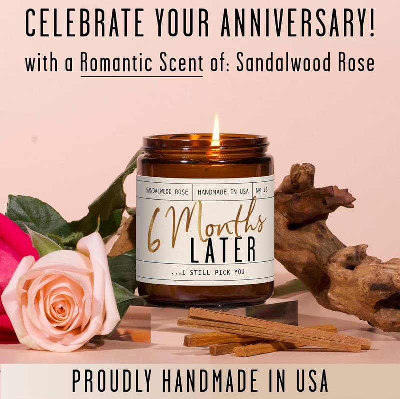 6-Month Anniversary Candle with Sandalwood Rose Essential Oil