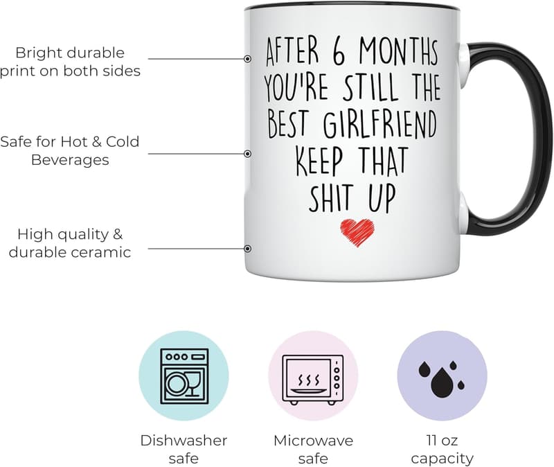 6 Month Anniversary Coffee Mug for Her - 11 oz, White