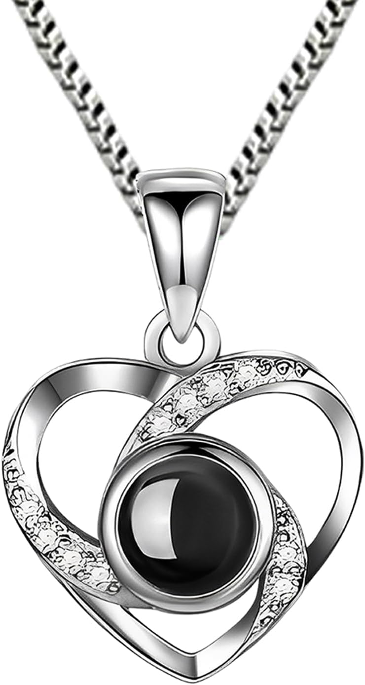 Valentine's Day Heart Sterling Silver Necklace with Rose Gift Box