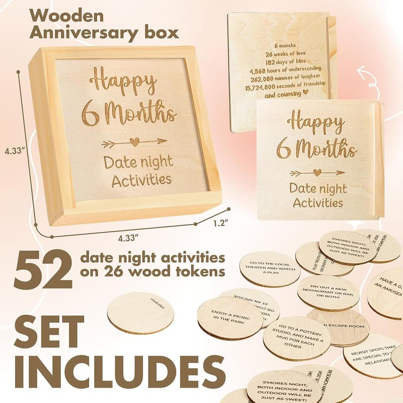 6-Month Anniversary Wooden Gift Box for Couples