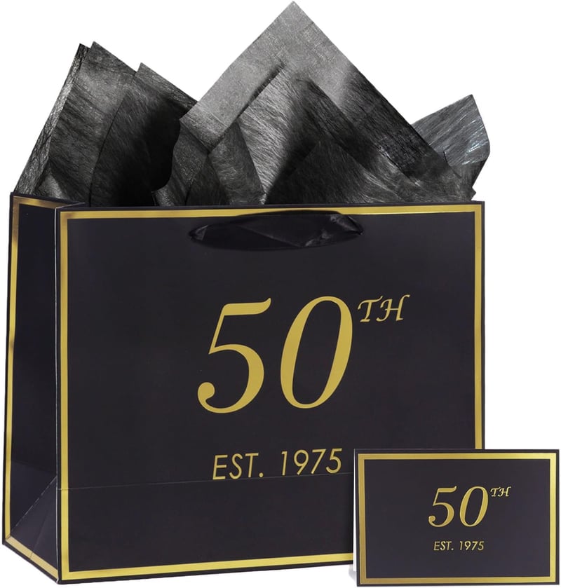 50th Birthday Gift Bag with Card & Tissue Paper for Him/Her