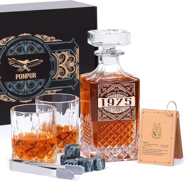 50th Birthday Whiskey Decanter Set for Men with Gift Box