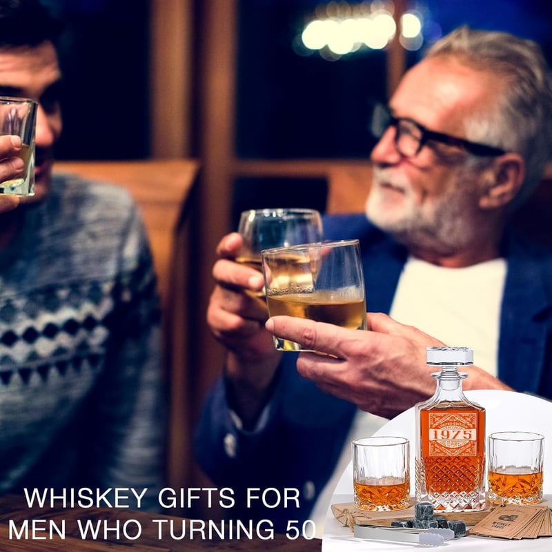 50th Birthday Whiskey Decanter Set for Men with Gift Box
