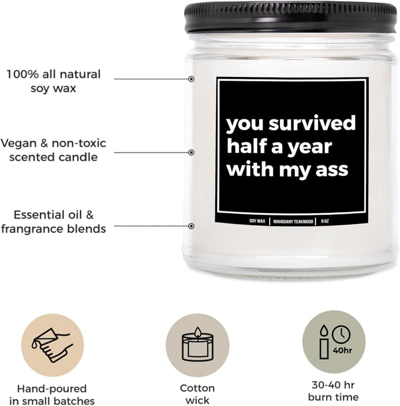 6th Month Anniversary Mahogany Teakwood Candle Gift