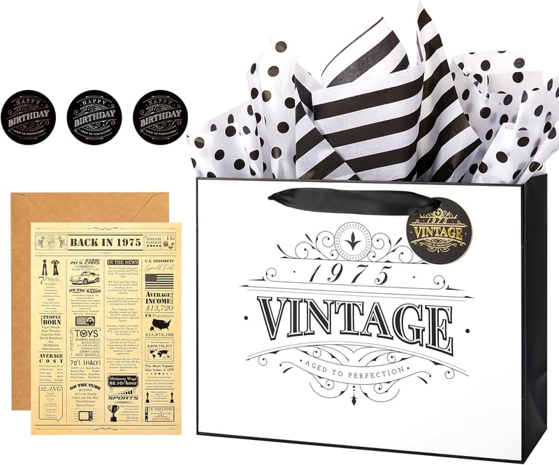 50th Birthday Gift Wrap Bag with Card & Tissue Paper for Women