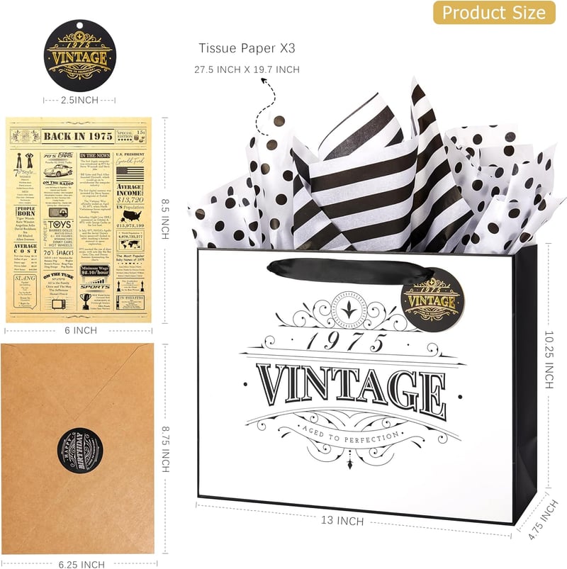 50th Birthday Gift Wrap Bag with Card & Tissue Paper for Women