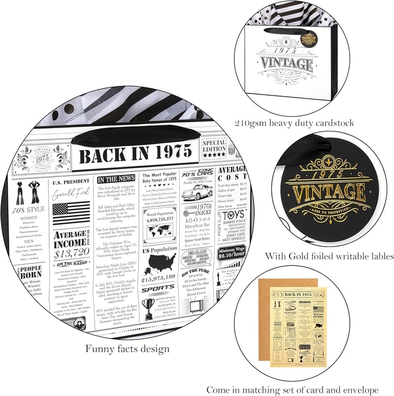 50th Birthday Gift Wrap Bag with Card & Tissue Paper for Women