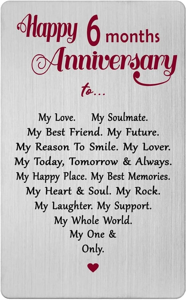6th Month Anniversary Card for Couples - Keepsake Gift