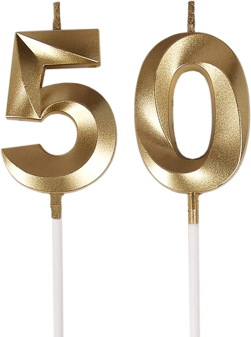 50th Birthday Cake Topper - Gold Number 50 Candle