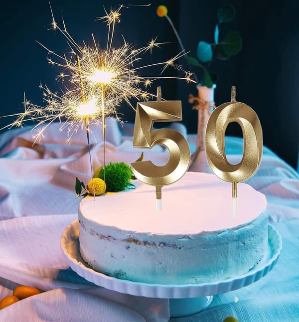 50th Birthday Cake Topper - Gold Number 50 Candle