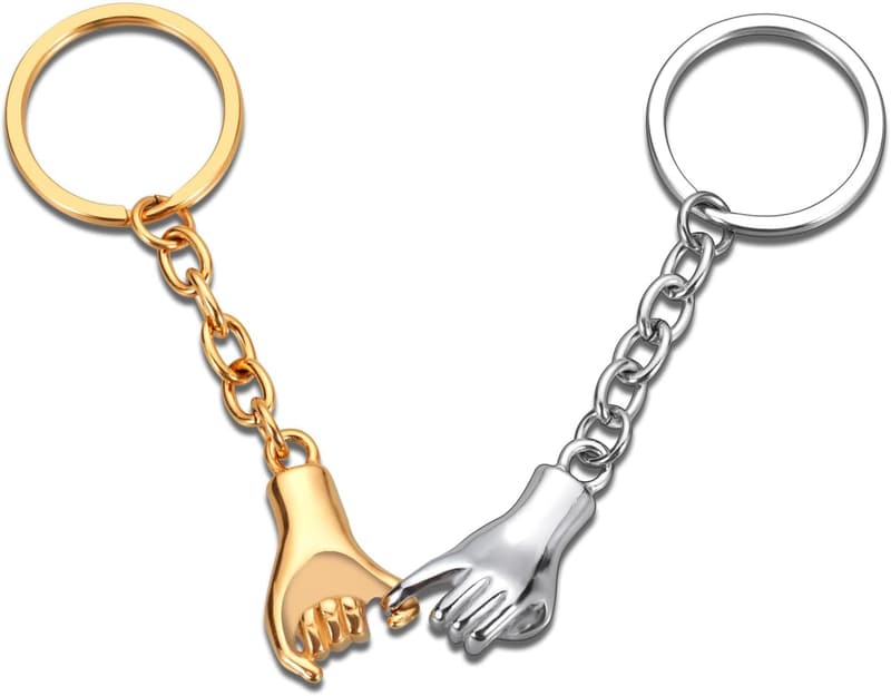 1st Anniversary Couples Keychains - Matching Steel Set