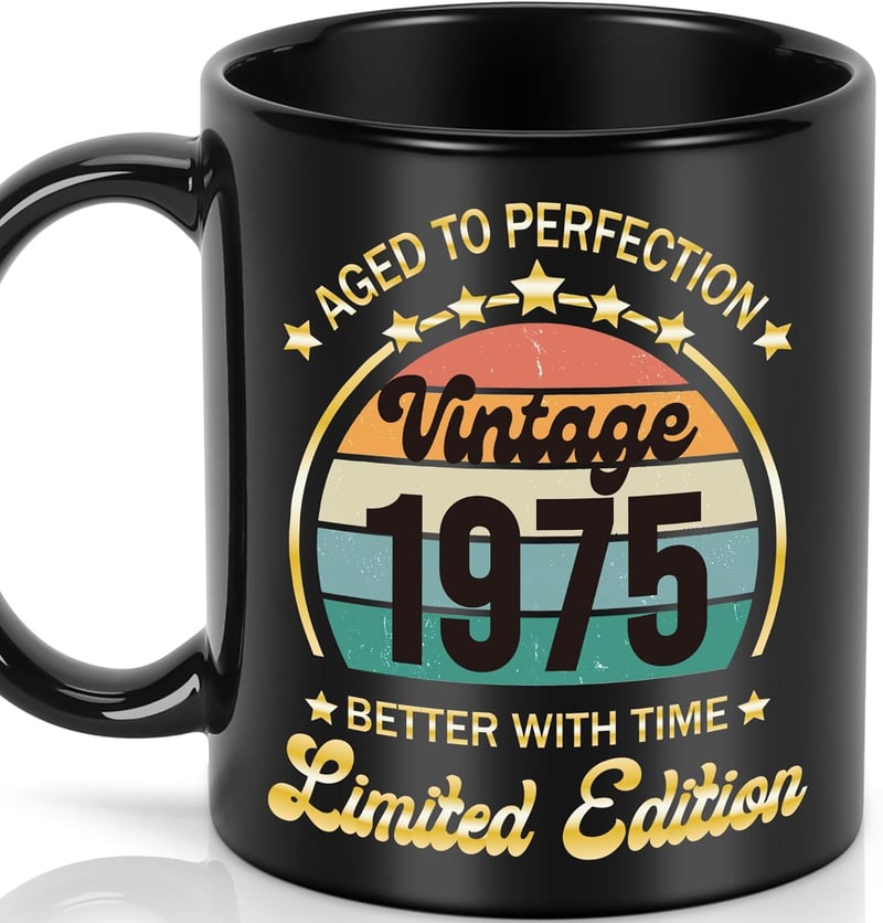 50th Birthday Ceramic Mug for Him - Vintage 1975 Design