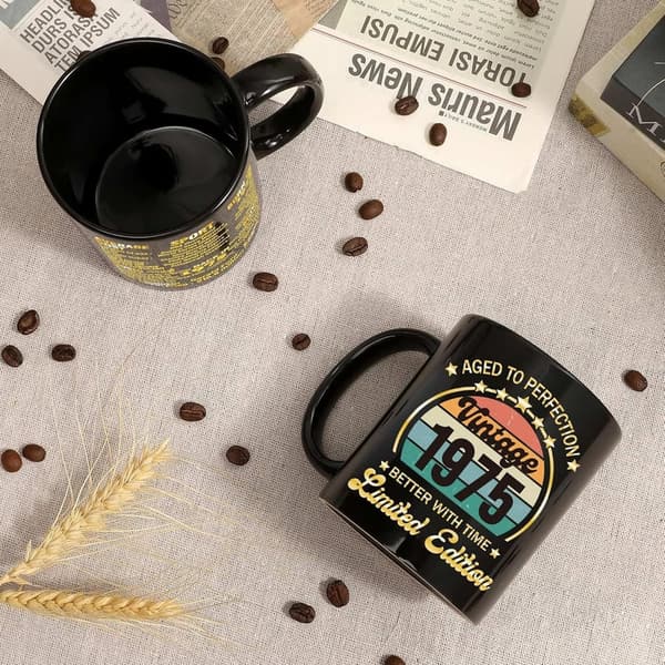 50th Birthday Ceramic Mug for Him - Vintage 1975 Design