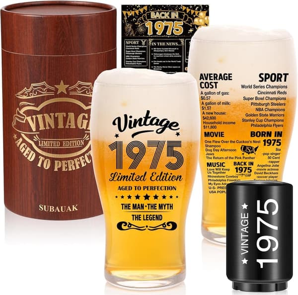 50th Birthday Vintage Beer Glass & Opener for Men
