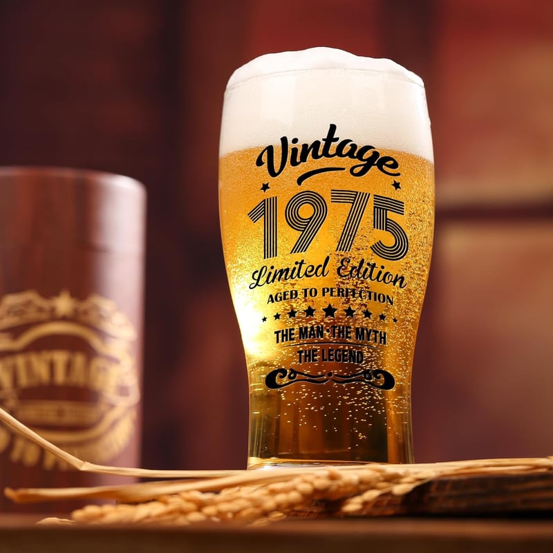 50th Birthday Vintage Beer Glass & Opener for Men