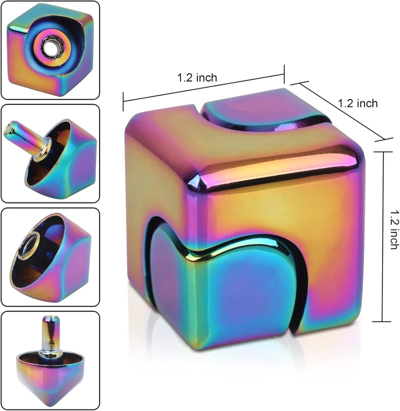 Anti-Anxiety Fidget Cube Spinner Toy - 4-in-1 Metallic for Kids & Adults