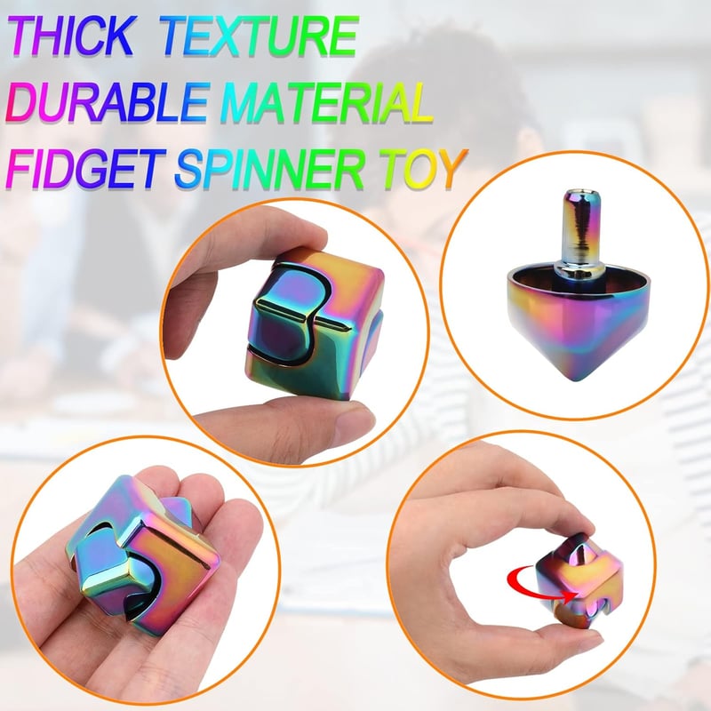 Anti-Anxiety Fidget Cube Spinner Toy - 4-in-1 Metallic for Kids & Adults
