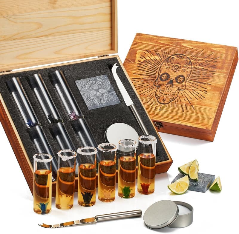 Tequila Gift Set with Shot Glasses, Coaster & Salt - For Lovers