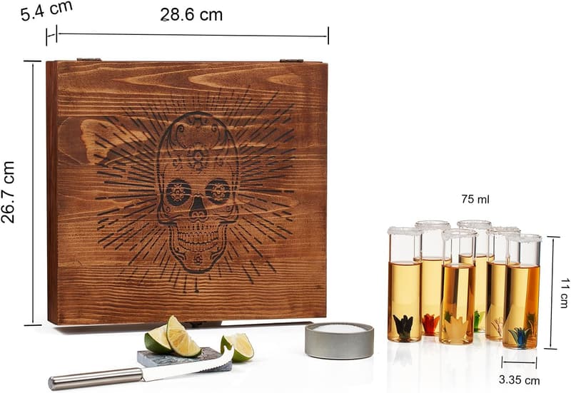 Tequila Gift Set with Shot Glasses, Coaster & Salt - For Lovers