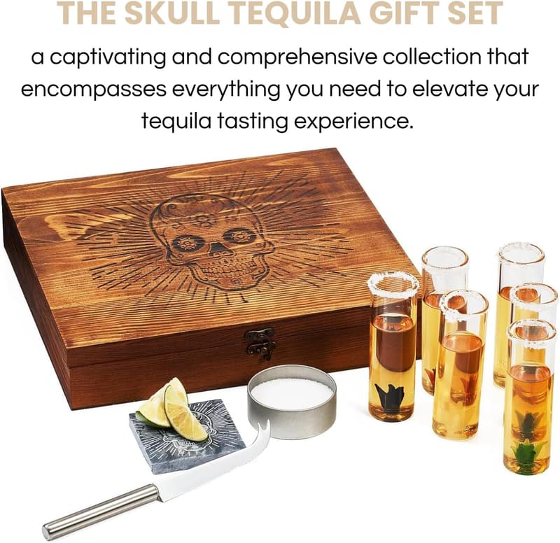 Tequila Gift Set with Shot Glasses, Coaster & Salt - For Lovers