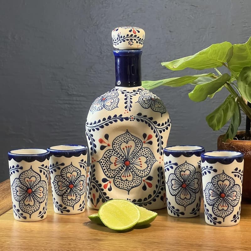 Authentic Tequila Decanter Set with Ceramic Bottle & Shot Glasses
