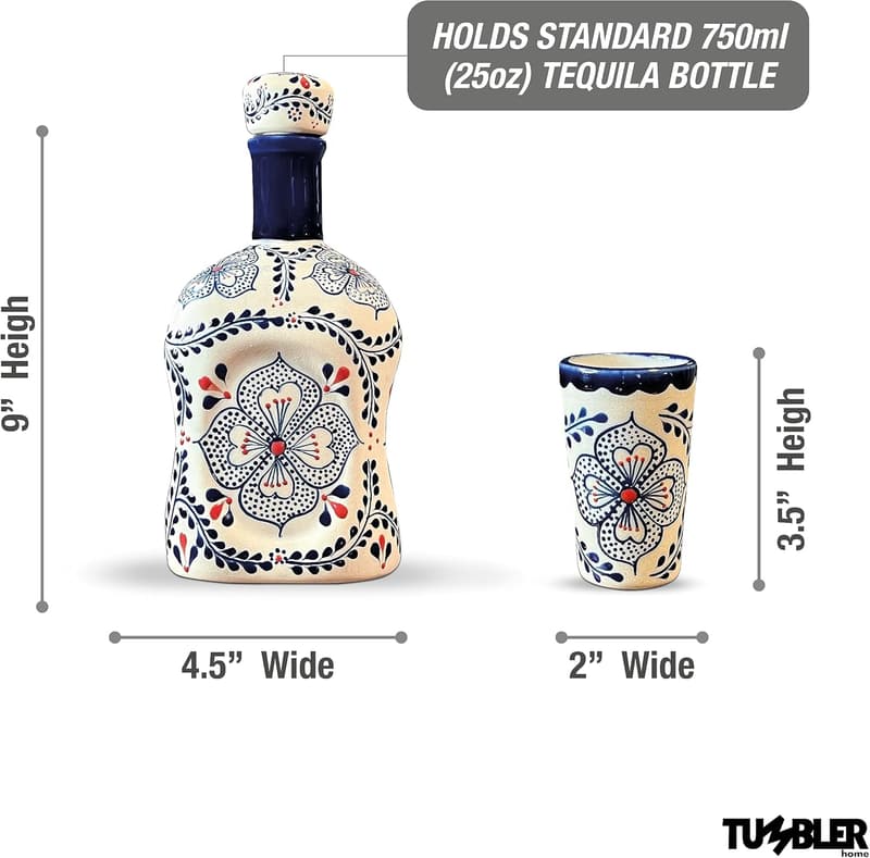 Authentic Tequila Decanter Set with Ceramic Bottle & Shot Glasses