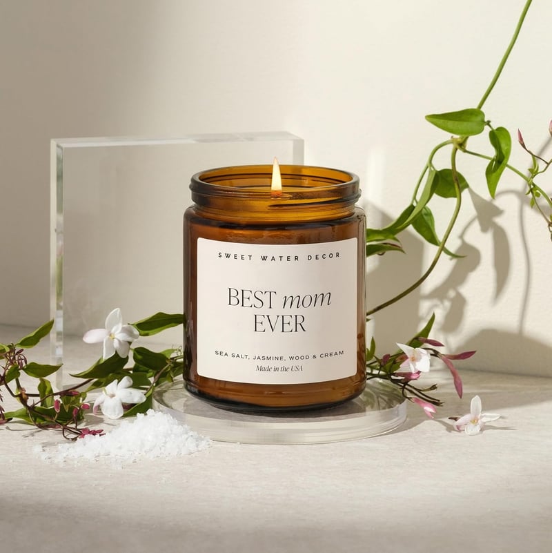 Mother's Day Soy Wax Candle - Sea Salt & Jasmine, 9oz Amber Jar
