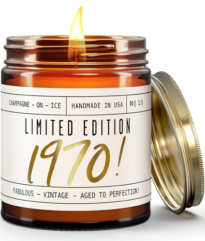 55th Birthday Soy Candle - 'Limited Edition 1970', 9oz Reusable Jar