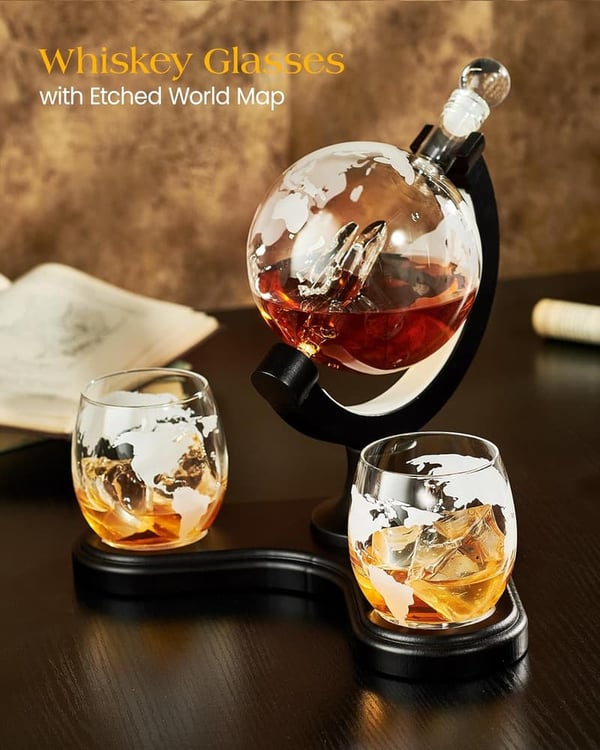 Light Up Whiskey Globe Decanter Set for Men - Rechargeable, 7 Colors