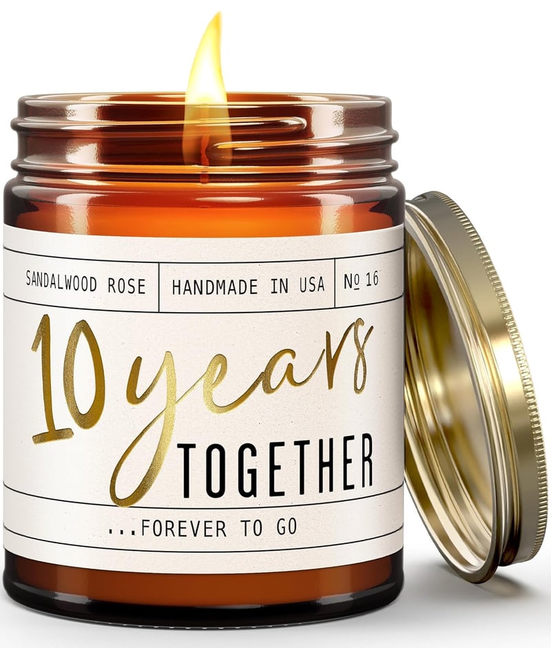 10th Anniversary Sandalwood Rose Candle for Wife - 50 Hr Burn