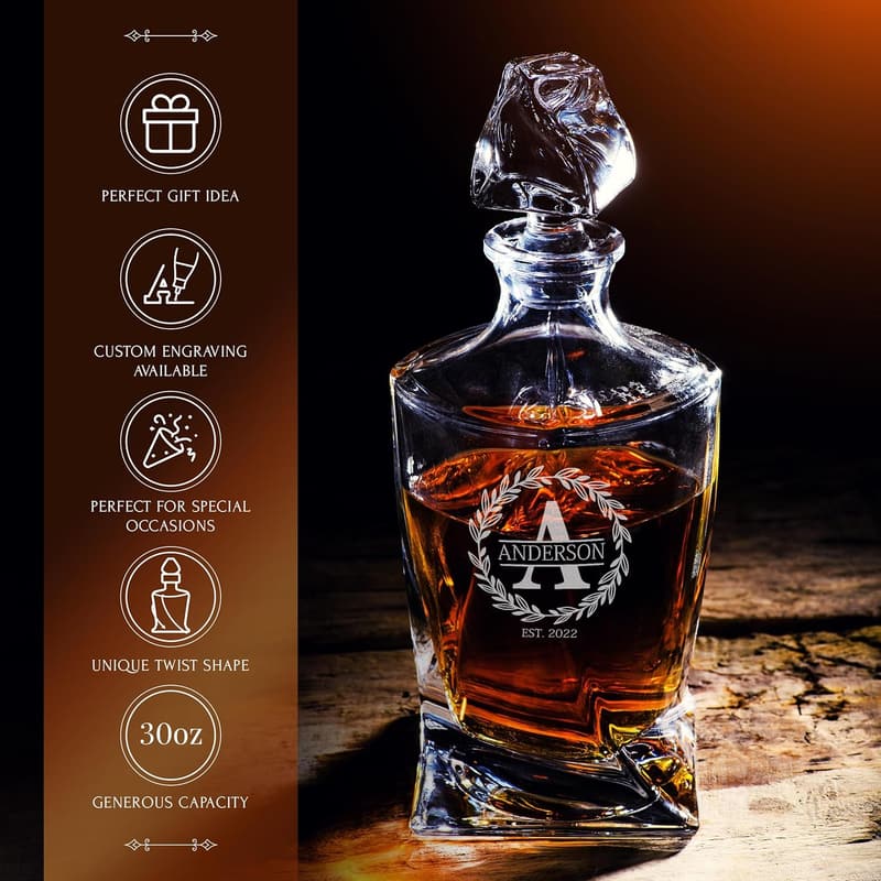 Customized Whiskey Decanter Set for Men - Engraved Gift for Birthdays