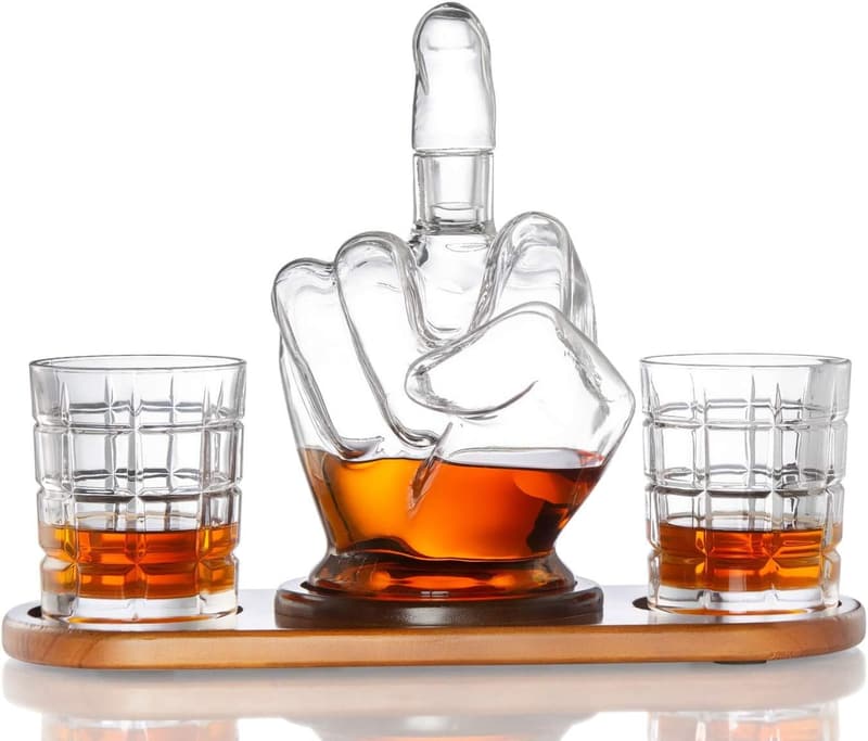 Funny Middle Finger Whiskey Decanter Set - Unique Gifts for Men