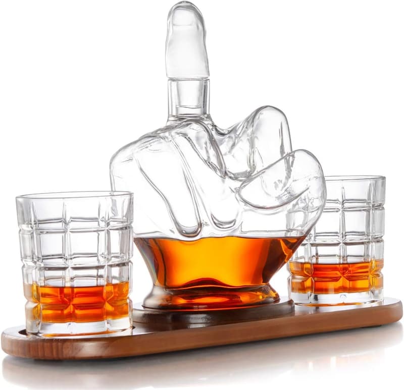Funny Middle Finger Whiskey Decanter Set - Unique Gifts for Men