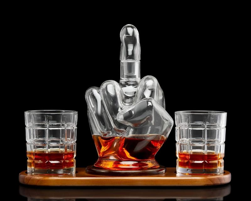 Funny Middle Finger Whiskey Decanter Set - Unique Gifts for Men